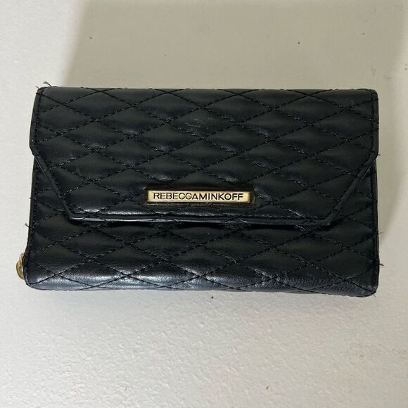 Rebecca Minkoff Black Quilted Zip Up Wallet Wristlet - Picture 1 of 8